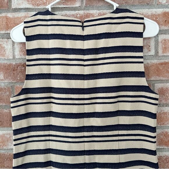 J. Crew Shift Dress Cream Navy Striped Woven Scalloped NEW Women’s 6 - Picture 8 of 9